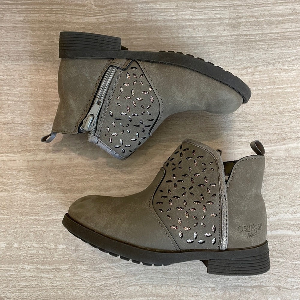 OSHKOSH B’GOSH Toddler Size 7 UEC Gray booties zip up boots ankle used - Picture 3 of 13
